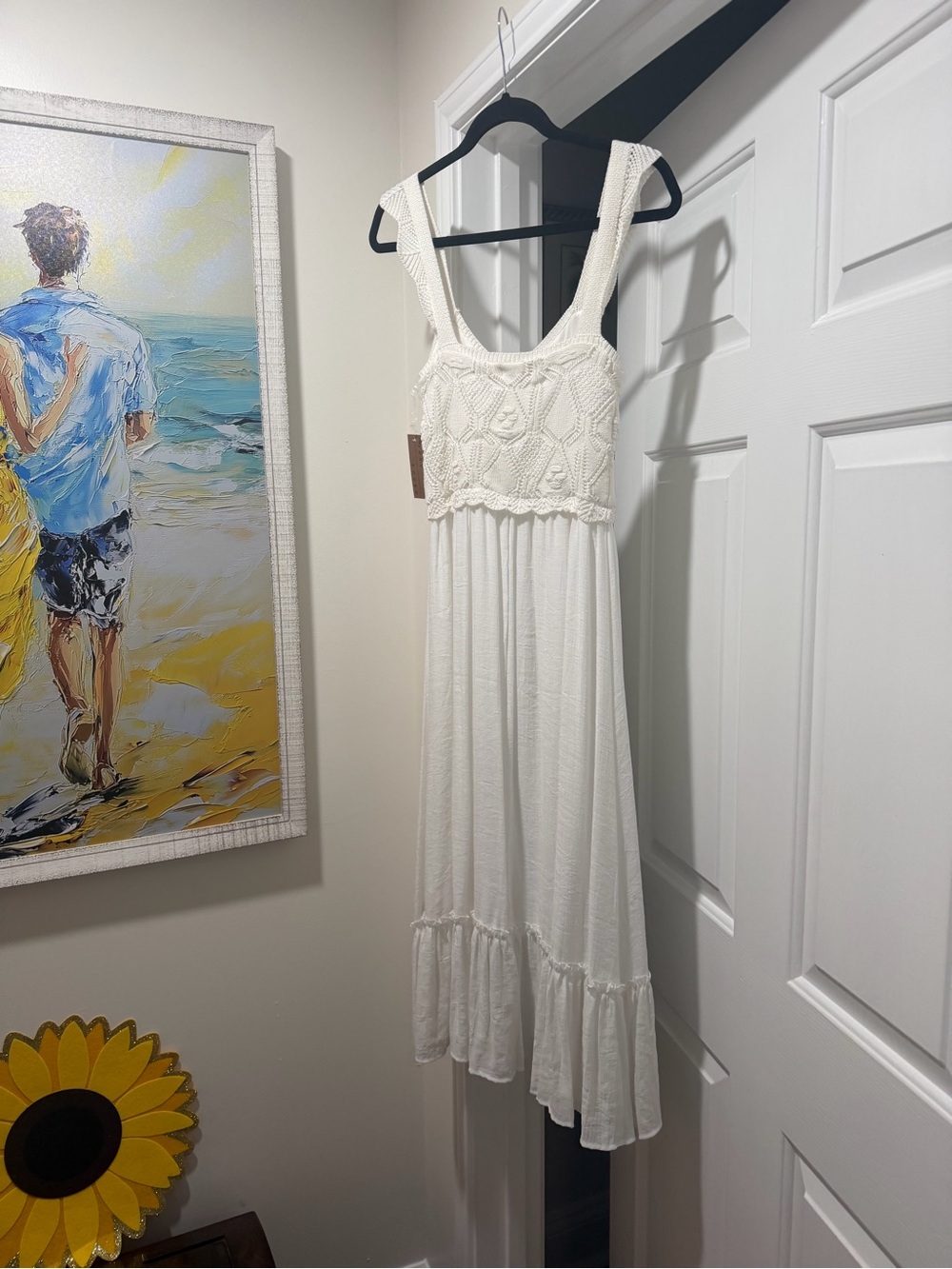 White Crochet-Bodice Maxi Dress â Sleeveless Summer Style